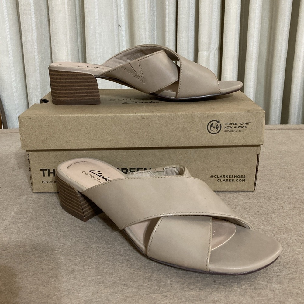 Clarks Caroleigh Erin Leather Sandal Sz 9 New Sand Tan Crossover Heel